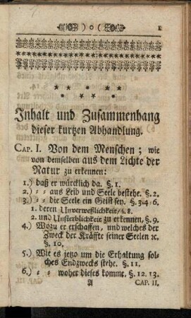 Inhalt und Zusammenhang dieser kurtzen Abhandlung.