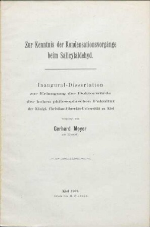 Zur Kenntnis der Kondensationsvorgänge beim Salicylaldehyd
