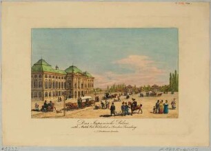 Das Japanische Palais und die Torhäuser des ehem. Leipziger Tores (Weißes Tor) am Palaisplatz in Dresden, Blick nach Nordwesten