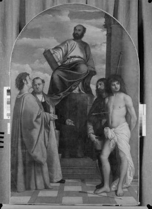 Der heilige Markus zwischen den Heiligen Sebastian, Rochus, Cosmas und Damian
