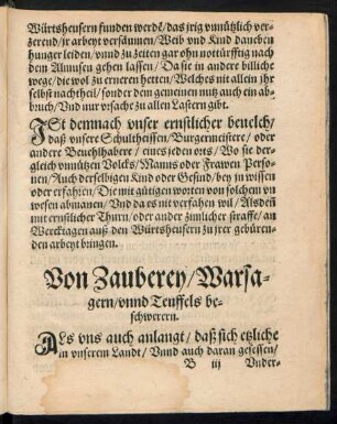 Von Zauberey/ Warsagern/ unnd Teuffels beschwerern.