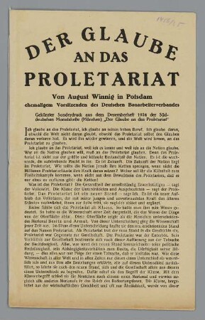 "DER GLAUBE AN DAS PROLETARIAT" (von August Winning)
