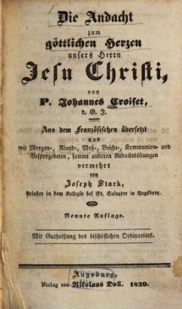 Die Andacht zum göttlichen Herzen unsers Herrn Jesu Christi