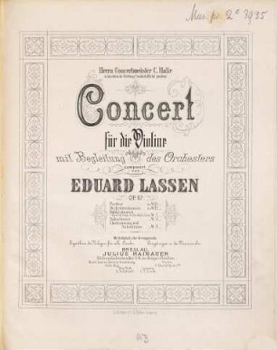 Concert für die Violine mit Begleitung des Orchesters : Op. 87