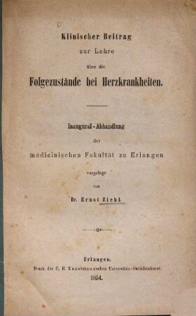 Klinischer Beitrag zur Lehre über die Folgezustände bei Herzkrankheiten