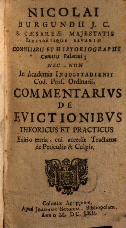 Commentarius de evictionibus theoreticus et practicus