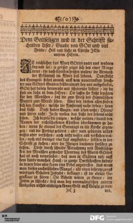 Dem Gottseligen und in der Schrifft suchenden Leser