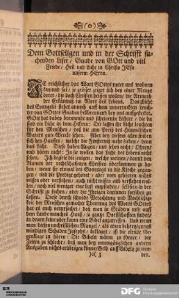 Dem Gottseligen und in der Schrifft suchenden Leser