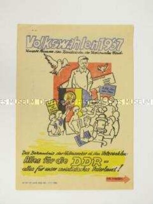 Koloriertes hektografiertes Propagandaflugblatt aus dem Eisenhüttenkombinat Ost zur Volkskammerwahl 1967