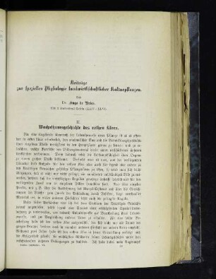 Beiträge zur speziellen Physiologie landwirthschaftlicher Kulturpflanzen