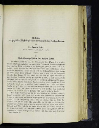 Beiträge zur speziellen Physiologie landwirthschaftlicher Kulturpflanzen
