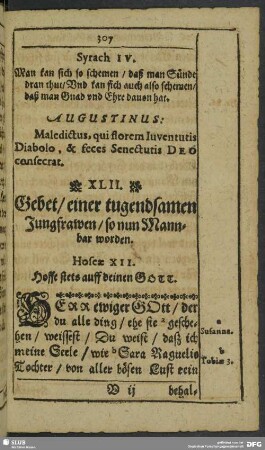 XLII. Gebet, einer tugendsamen Jungfrawen, so nun Mannbar worden