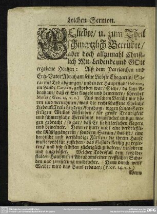 Leichenpredigt : Leichen-Sermon. Der begehrte Leichen-Text wird beschrieben ... Eingang zur Predigt. Abhandlung Des geschehenen Vortrags.