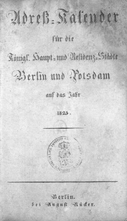Stempel: Friedrich Wilhems Institut [...]