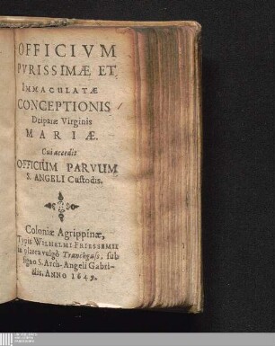 Officivm Pvrissimæ Et Immaculatæ Conceptionis Deiparæ Virginis Mariæ