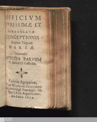 Officivm Pvrissimæ Et Immaculatæ Conceptionis Deiparæ Virginis Mariæ