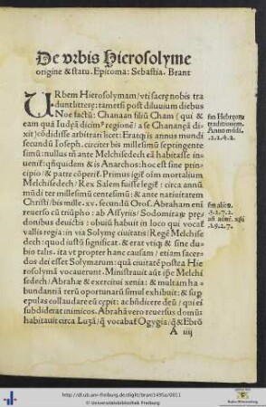 De urbis Hierosolyme origine et statu
