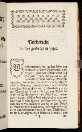 Vorbericht an die geehrtesten Leser.