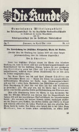 Die Untersuchung der sächsischen Königspfalz Werla bei Goslar : (Bericht über die Grabung des Jahres 1938 mit einer kurzen Zusammenfassung über die früheren Ergebnisse.)