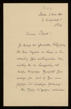 123: Brief von Eduard Droop an Gottlieb Planck, Berlin, 5.10.1896