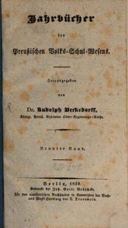 Jahrbücher des preußischen Volks-Schul-Wesens. 9, 9. 1828
