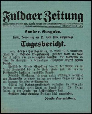 Ausgabe vom Donnerstag, den 15. April 1915.