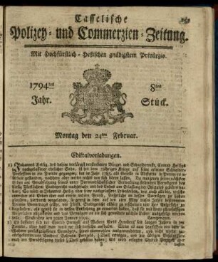 8tes Stueck, Montag den 24ten Februar 1794