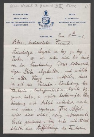 Brief an Ferruccio Busoni : 09.06.1911