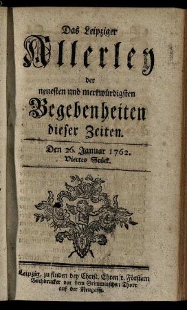 Den 26. Januar 1762. Viertes Stück.