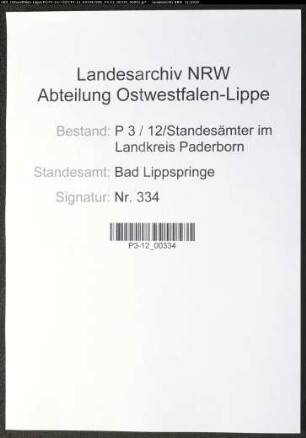 Sterberegister Standesamt Bad Lippspringe