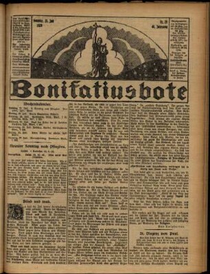 Erste Ausgabe vom Sonntag, den 21. Juli 1929.