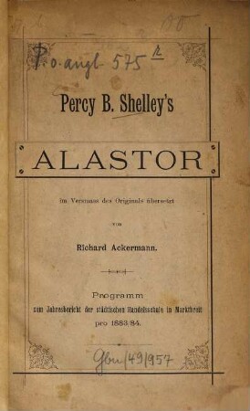 Percy B. Shelley's Alastor