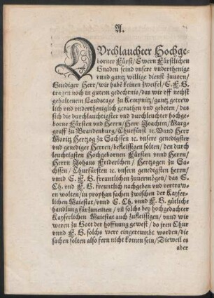A. Durchlauchter Hochgeborner Fürst/ ...