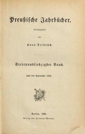 Preußische Jahrbücher. 77. 1894