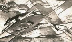 Springende Wölfe : Marc, Franz. Springende Wölfe. Mischtechnik; 162 x 255 cm. 1913