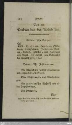 Von den Studien bey der Architektur