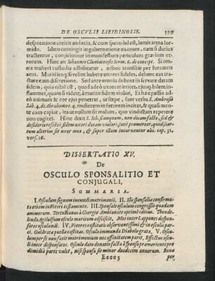 Dissertatio XV. De Osculo Sponsalitio Et Conjugali.