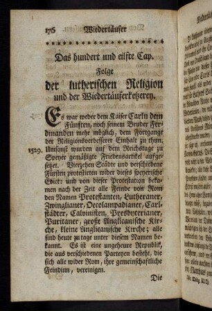 176, Das CXI. Capitel. Folge der lutherischne Religion und der Wiedertäuferkezerey.