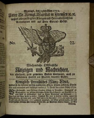No. 22. Montags, den 29ten May 1752.