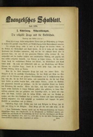 ¬Die¬ religiöse Frage und die Volksschule : Vortrag