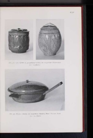 Abb. 365-366. Gefäße in graugrünem Celadon mit eingeitzten Ornamenten. (10.-12. Jahrh.)