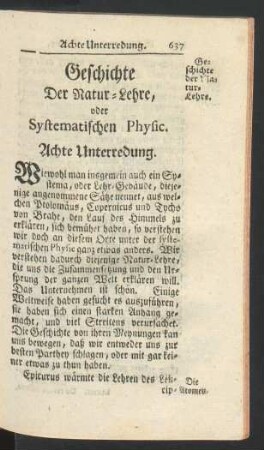 Geschichte der Natur-Lehre, [...]. Achte Unterredung.