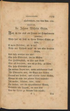 XXVIII. An Johann Wilhelm Gleim