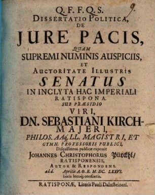 Dissertatio Politica De Jure Pacis