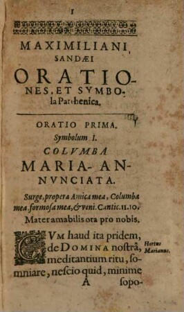 R.P. Maximiliani Sandaei E Societate Jesu Doctoris Theologi Aviarium Marianum, Sive Orationes Ad Sodales In Festivitatibus Deiparae habitae: Desumpta materia ab Avibus
