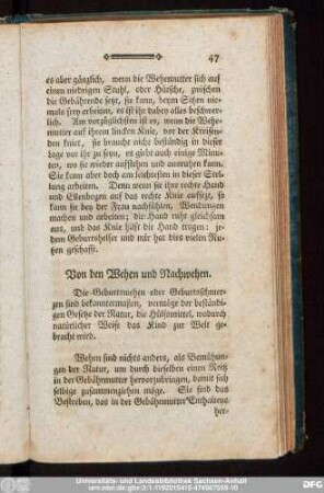 Von den Wehen und Nachwehen.