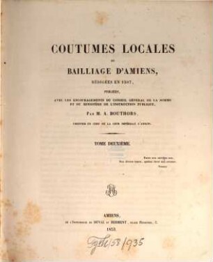 Coutumes locales du bailliage d'Amiens. 2