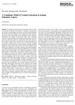 Tectonic framework, evolution. A continuum model of crustal generation in Iceland ; kinematic aspects
