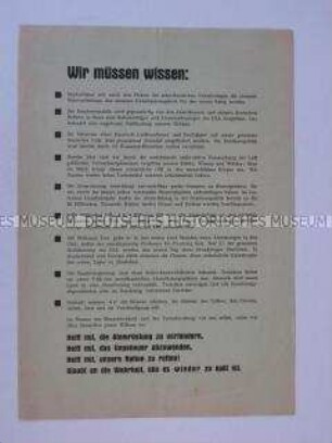 Propagandaflugblatt aus der Friedensbewegung gegen die atomare Aufrüstung der Bundesrepublik