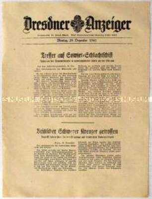 Nachrichtenblatt "Dresdner Anzeiger" u.a. zu Meldungen des OKW zu Erfolgen an der Ostfront